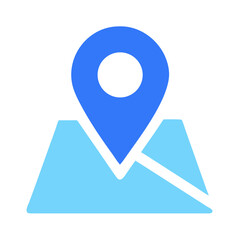 Stylized blue map pointer icon on black background