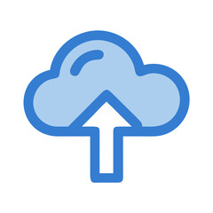 Blue cloud with white upward arrow isolated on black