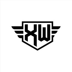 XW Logo vector image of initial shield with wing outline and simple shield
