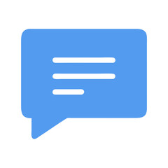 Flat blue speech bubble with text lines icon graphic