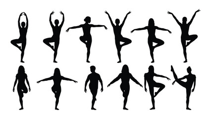 Ballet and yoga silhouettes isolated on white background, Vector