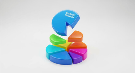 Colorful 3D pie chart illustration for business finance data analysis and market growth concept graphic