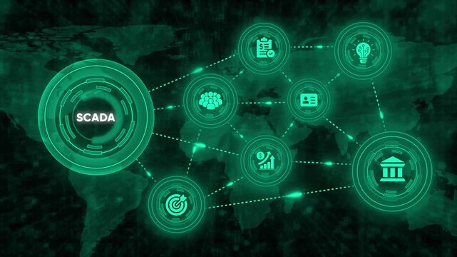 Scada technology with global network for business concept animation