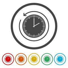Past time icon. Set icons in color circle buttons