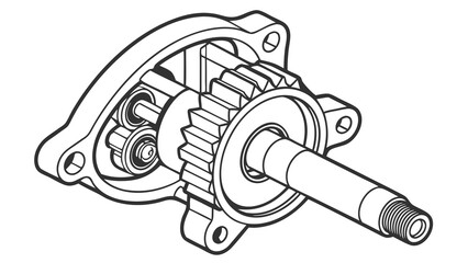 Detailed technical drawing of a gear assembly with visible bearings and threaded shaft