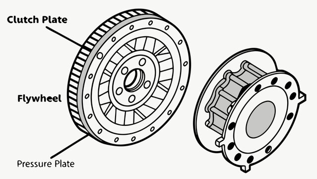 Detailed illustration of a clutch plate flywheel and pressure plate mechanism