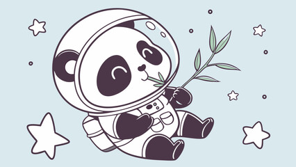 Panda Astronaut Munching Bamboo in Space with Floating Stars
