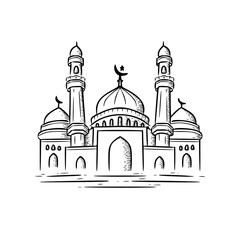 Hand drawn mosque sketch vector for Ramadan Kareem and Eid Mubarak Islamic design