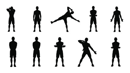 Male silhouettes in various poses isolated on white background, Vector