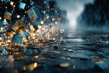 Radiant new year 2026: a celebration of gold and glitter delight. Documentary view. Magnificent 2026 new year: glittering celebrations with fireworks and stars. Breaking news. Real feeling.