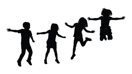 Joyful jumping children silhouettes isolated on white background, Vector