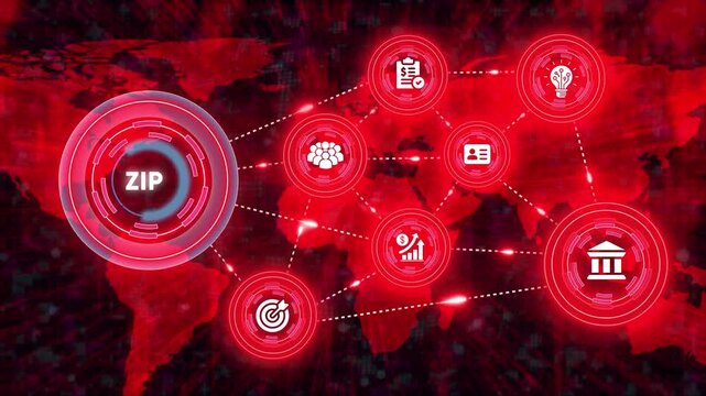 Zip code network connecting different global services and finance infrastructure