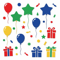 Holiday Party Elements Balloons Confetti Gifts