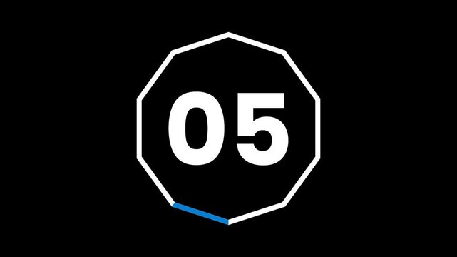 Simple countdown timer from 10 to 00 with blue and white circle loading animation on black background. 4K resolution.