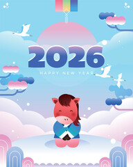 2026 신년 붉은 말 캐릭터 일러스트 04
