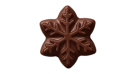 A single piece of milk chocolate molded into the intricate shape of a six-pointed snowflake, isolated on a white background.
