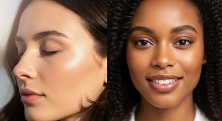 Diverse Beauty Woman's Face Side Profile  Close-up Portrait, Skincare  Cosmetics