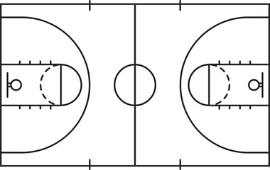 Basketball Court Layout Diagram - Overhead View of Sporting Field Lines Vector