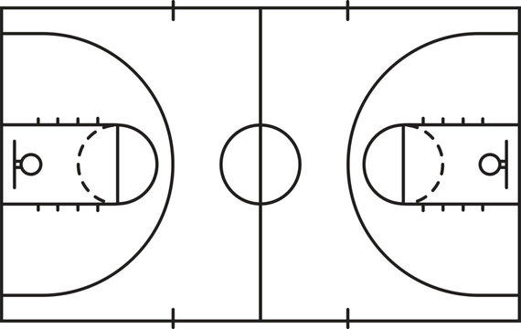 Basketball Court Layout Diagram - Overhead View of Sporting Field Lines Vector