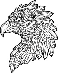 Crystal Eagle Head Illustration with Geometric Shapes and Striking Black Outlines Design