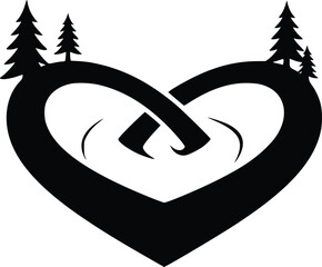 Abstract black and white forest heart logo concept with trees and water