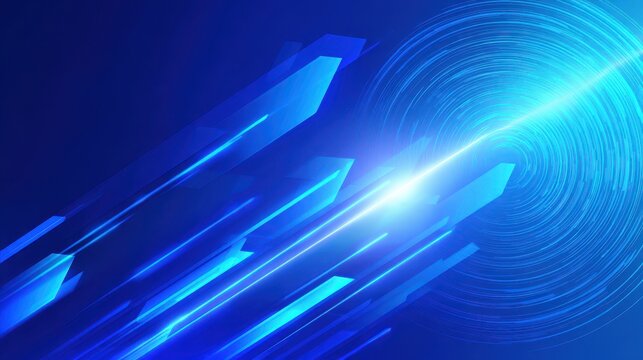 Abstract blue background, dynamic light streaks, digital flow.