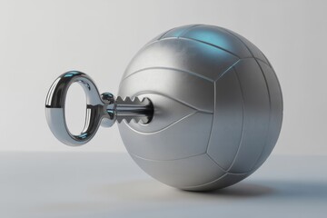 Futuristic metallic sphere with a key inserted into its surface