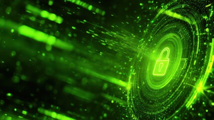 Digital security padlock icon with glowing green cyber network
