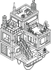 Futuristic modular home isometric illustration of a modern building design concept art