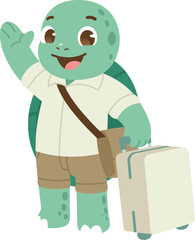 Naklejka premium cute turtle character posing about to go home and travel