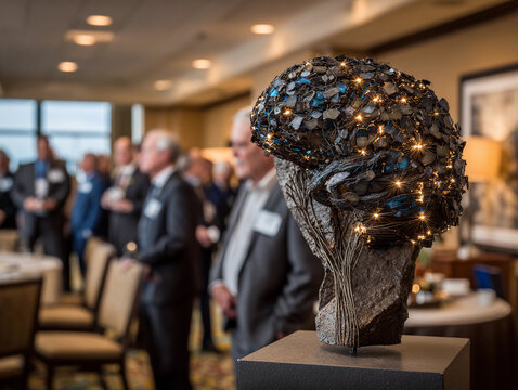 Illuminated Brain Sculpture at a Corporate Event