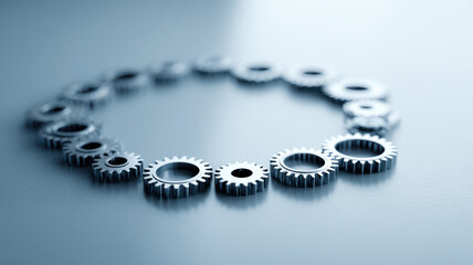 An interesting close-up shot of a group of interlocking gears