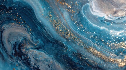 Elegant blue and gold fluid art background with swirling patterns