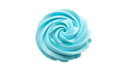 Close-up of a single swirl of light blue frosting isolated on a transparent background