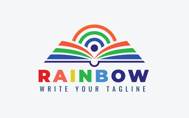 Colorful Rainbow Open Book Education Logo for Kids and School Vector Illustration