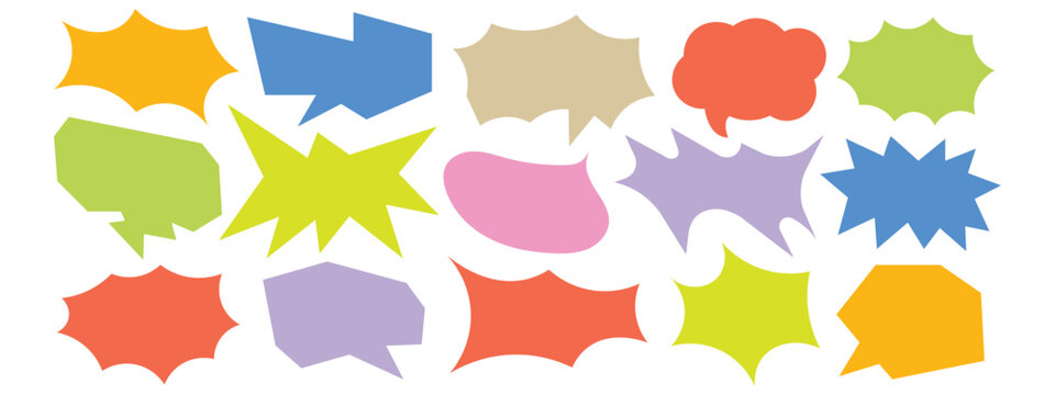 Colorful speech bubbles and bursts icon vector. Hand drawn colorful vector doodle talk balloons, speech babble frames. Funky childish dialog balloons symbol. vector illustration.