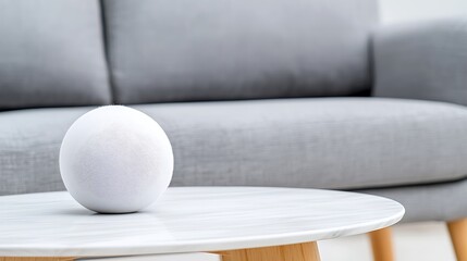 Smart home minimalist style with digital voice assistant on a marble table modern home interior
