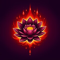 Stunning lotus flower with vibrant glowing petals and fiery aura, radiating powerful energy and spiritual awakening for yoga and meditation practices