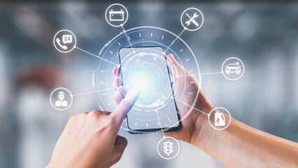 Car service and insurance provide vehicle maintenance, car insurance coverage claim app, and...