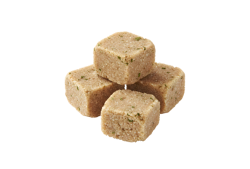 Dried bouillon cubes. A bouillon stock broth cube set against a white background