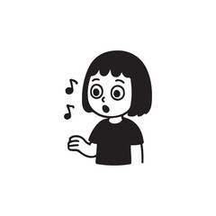 Girl Singing Song with Musical Notes Illustration.