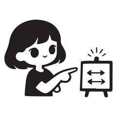 Girl Points to a Sign with Arrows.