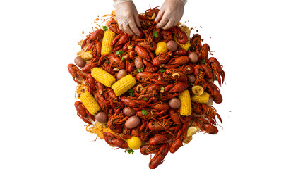 Crawfish Boil served with Corn on the Cob and Potatoes Enjoy a Crawfish Boil featuring Corn on the Cob and Potatoes
