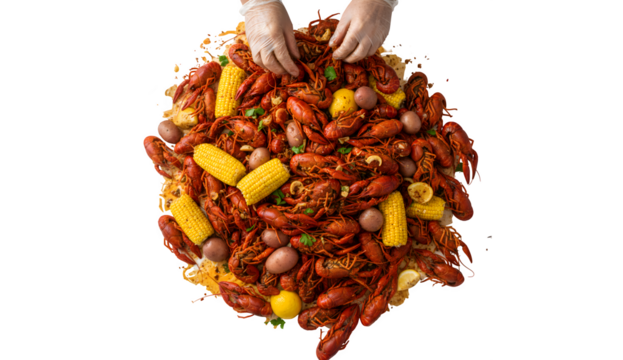 Crawfish Boil served with Corn on the Cob and Potatoes Enjoy a Crawfish Boil featuring Corn on the Cob and Potatoes