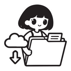 Cute Girl Organizing Files in Cloud Storage.