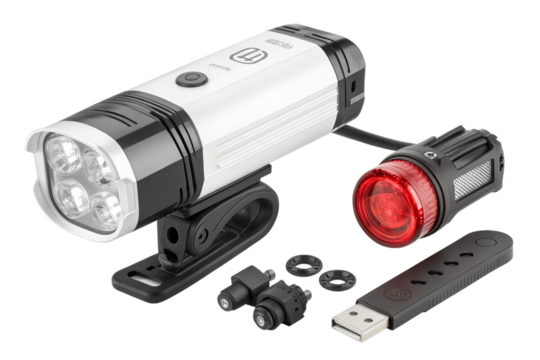 Bicycle light set with front headlight and rear light for safety at night