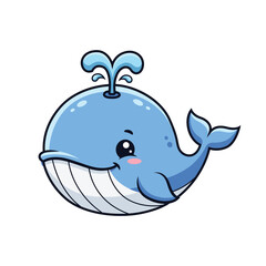 Cute Blue Whale Spouting Water vector Cartoon Illustration