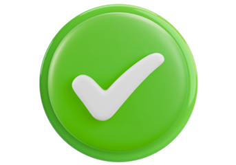 3D Green Check Mark Icon for Success, Approval, and Completion on White Background