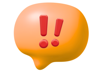 3D Orange Speech Bubble with Double Red Exclamation Marks - Alert, Warning, Important Message Notification Icon