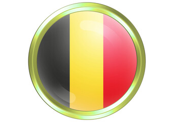 Fototapeta premium Shiny 3D Belgium Flag Circle Button Icon with Golden Frame on White Background